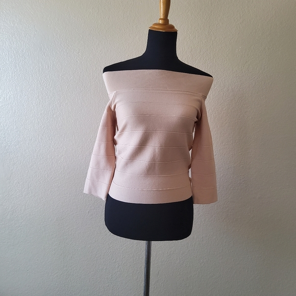 Jenn. Ribbed Off Shoulder Pullover Sweater Top Size S Cream - Picture 3 of 12